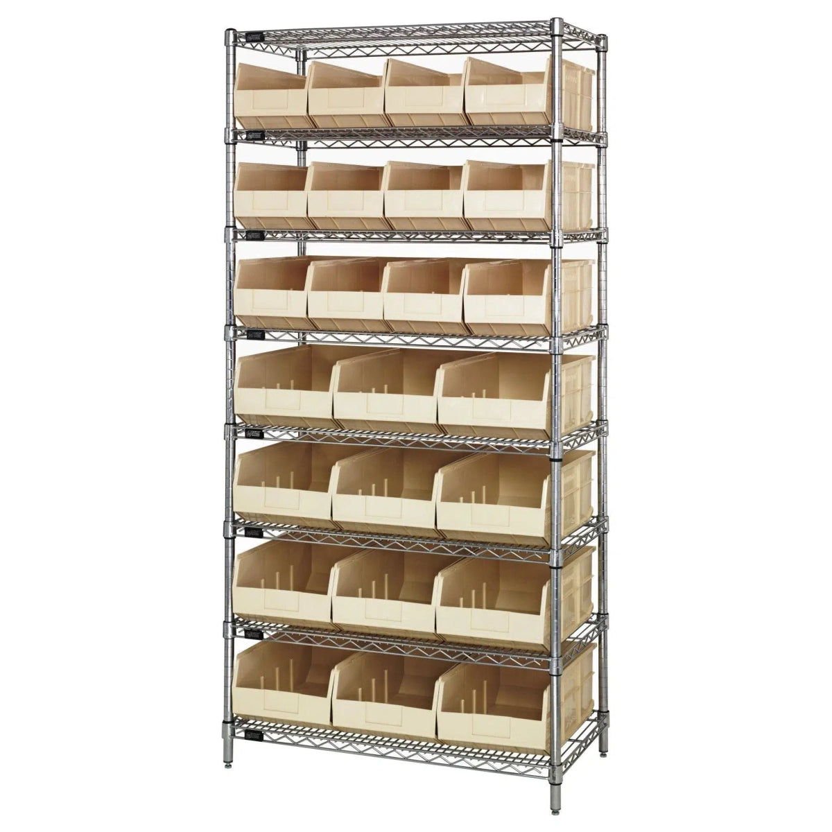 WR8 - 483485 | 21" x 36" x 74" Shelving Unit with 24 Bins - Wire Shelving with Bins > 18" - 21" Deep Wire Shelving Units with Bins > Open Front Plastic Bins - Industrial 4 Less