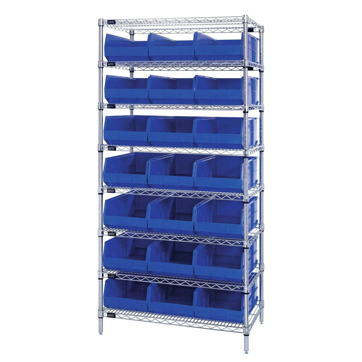 WR8 - 485 | 21" x 36" x 74" Shelving Unit with 21 Bins - Wire Shelving with Bins > 18" - 21" Deep Wire Shelving Units with Bins > Open Front Plastic Bins - Industrial 4 Less