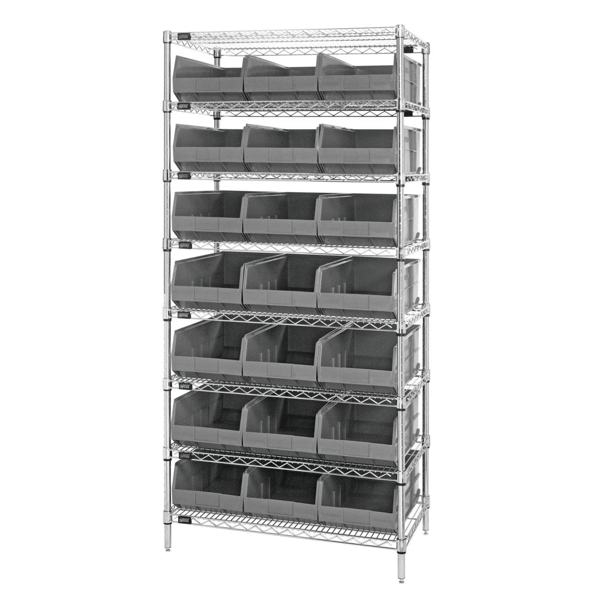 WR8 - 485 | 21" x 36" x 74" Shelving Unit with 21 Bins - Wire Shelving with Bins > 18" - 21" Deep Wire Shelving Units with Bins > Open Front Plastic Bins - Industrial 4 Less