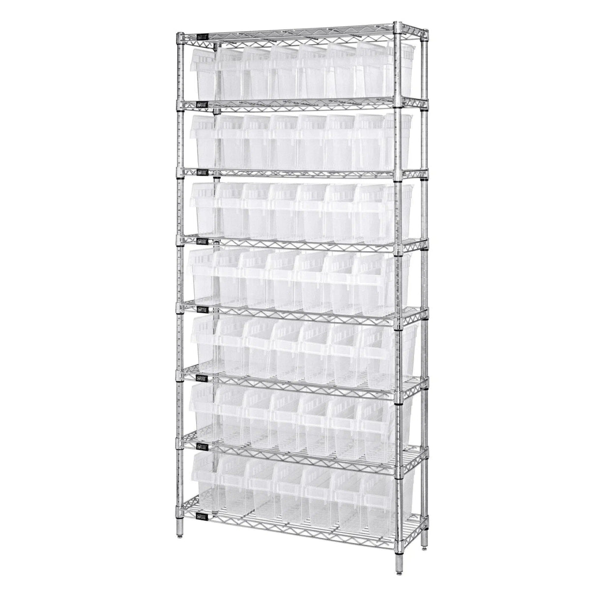 WR8 - 801 | 12" x 36" x 74" Shelving Unit with 49 Bins - Wire Shelving with Bins > 12" - 14" Deep Wire Shelving Units with Bins > Open Front Plastic Bins - Industrial 4 Less