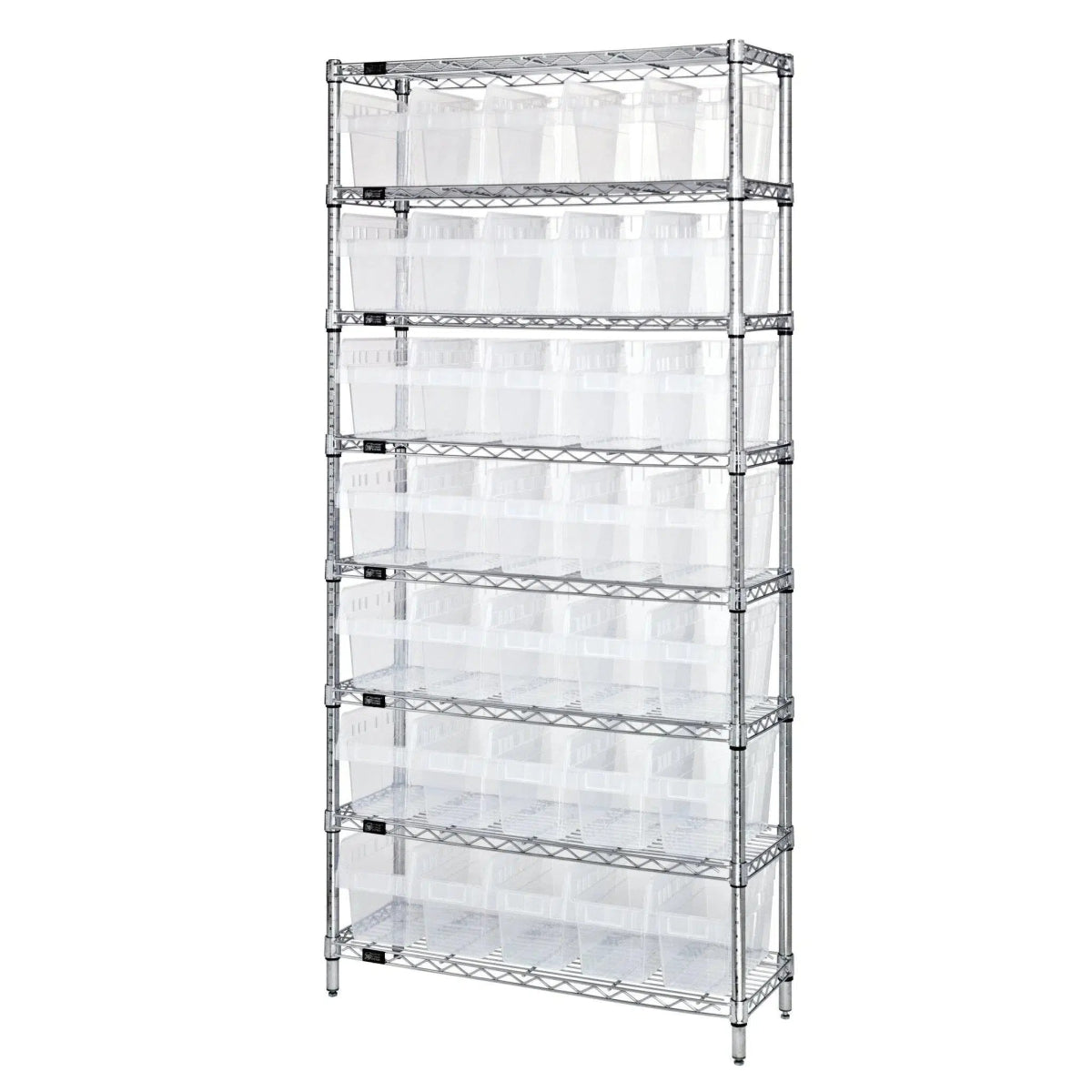 WR8 - 802 | 12" x 36" x 74" Shelving Unit with 35 Bins - Wire Shelving with Bins > 12" - 14" Deep Wire Shelving Units with Bins > Open Front Plastic Bins - Industrial 4 Less