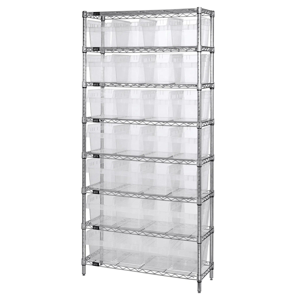 WR8 - 807 | 12" x 36" x 74" Shelving Unit with 28 Bins - Wire Shelving with Bins > 12" - 14" Deep Wire Shelving Units with Bins > Open Front Plastic Bins - Industrial 4 Less