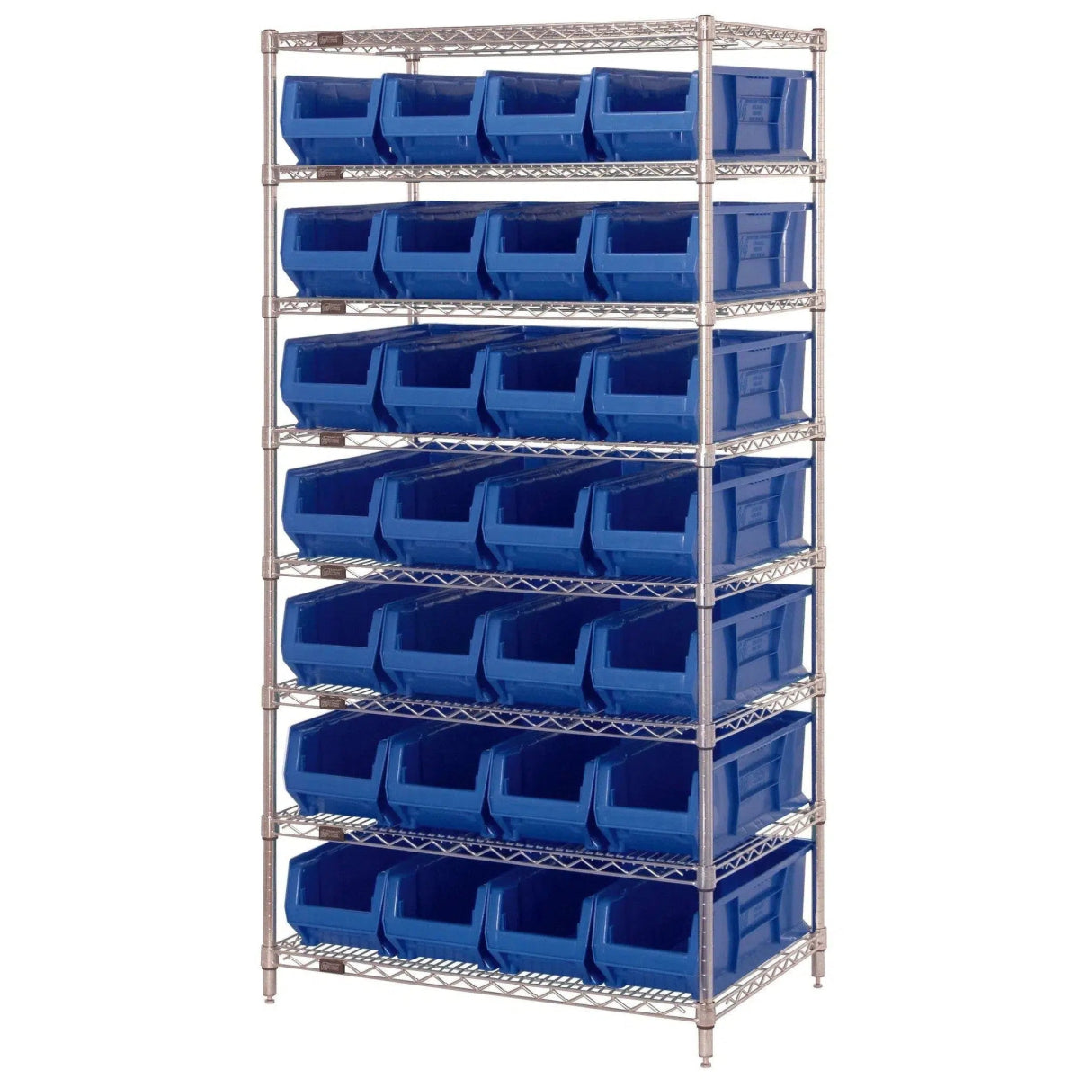 WR8 - 950 | 24" x 36" x 74" Shelving Unit with 28 Bins - Wire Shelving with Bins > 24" Deep Wire Shelving Units with Bins > Open Front Plastic Bins - Industrial 4 Less