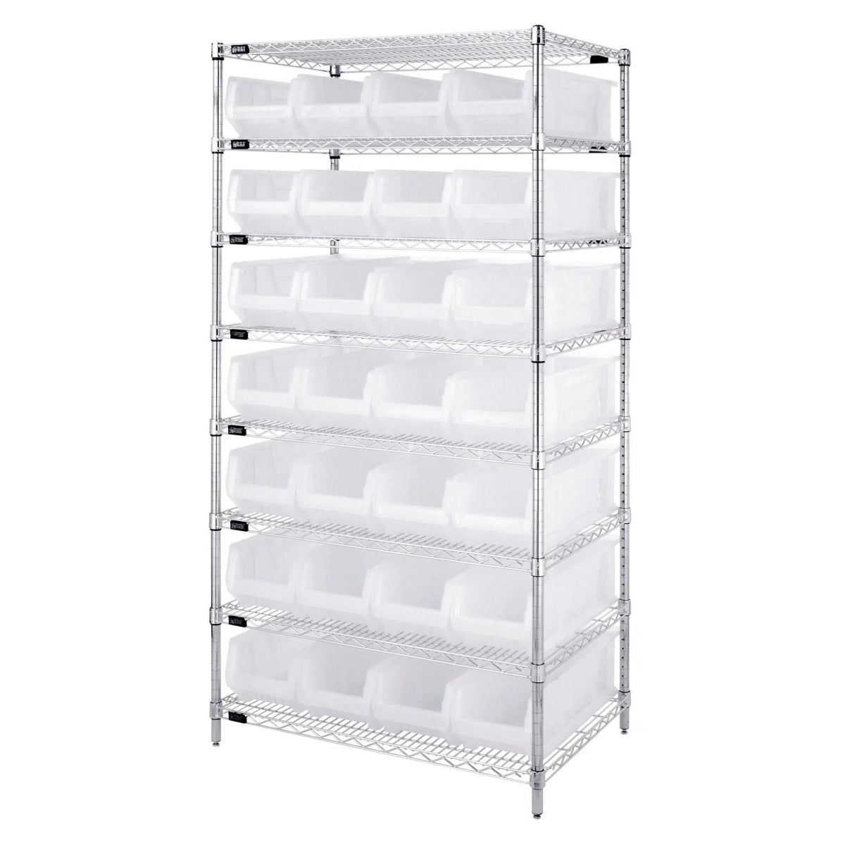 WR8 - 950 | 24" x 36" x 74" Shelving Unit with 28 Bins - Wire Shelving with Bins > 24" Deep Wire Shelving Units with Bins > Open Front Plastic Bins - Industrial 4 Less