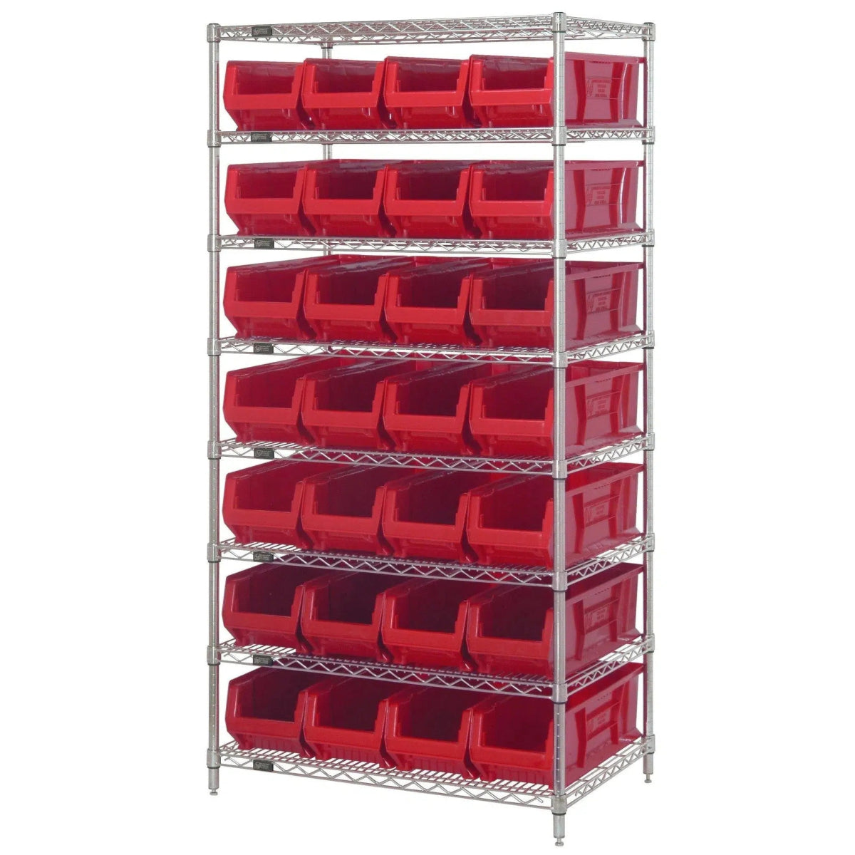 WR8 - 950 | 24" x 36" x 74" Shelving Unit with 28 Bins - Wire Shelving with Bins > 24" Deep Wire Shelving Units with Bins > Open Front Plastic Bins - Industrial 4 Less