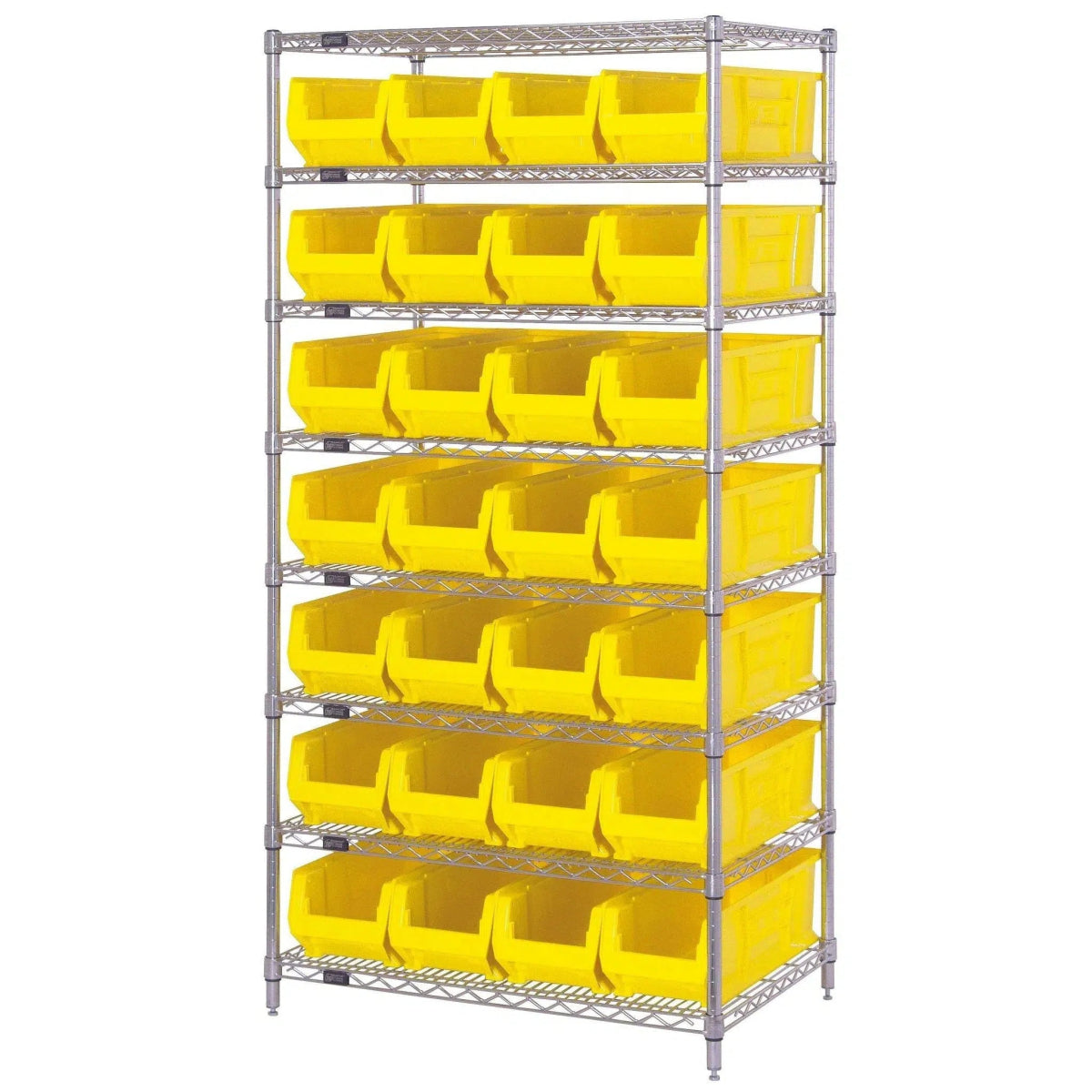 WR8 - 950 | 24" x 36" x 74" Shelving Unit with 28 Bins - Wire Shelving with Bins > 24" Deep Wire Shelving Units with Bins > Open Front Plastic Bins - Industrial 4 Less