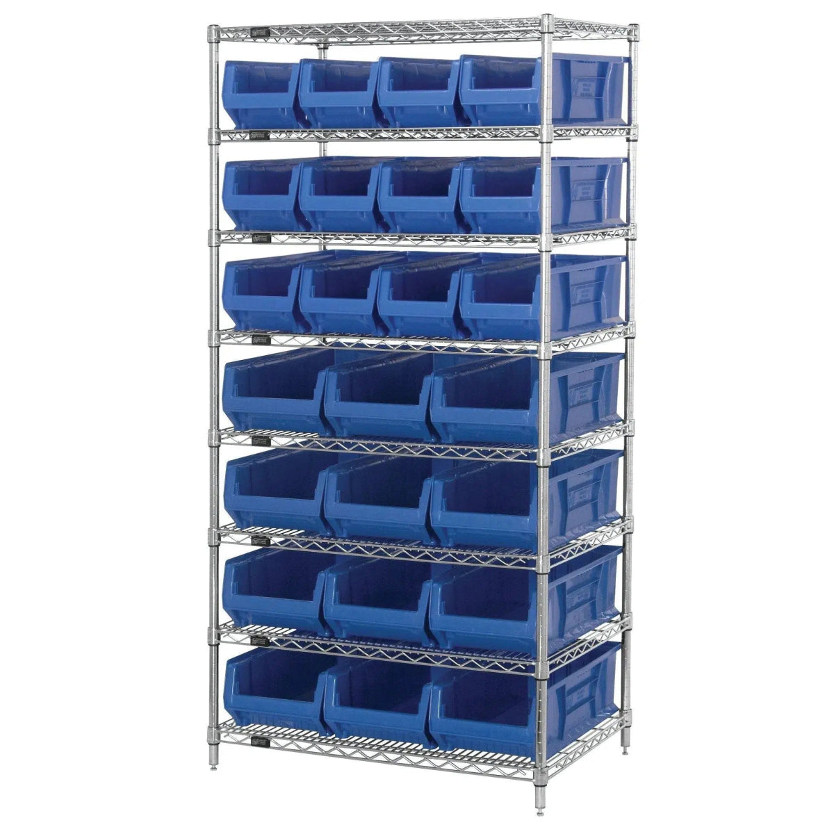 WR8 - 950952 | 24" x 36" x 74" Shelving Unit with 24 Bins - Wire Shelving with Bins > 24" Deep Wire Shelving Units with Bins > Open Front Plastic Bins - Industrial 4 Less