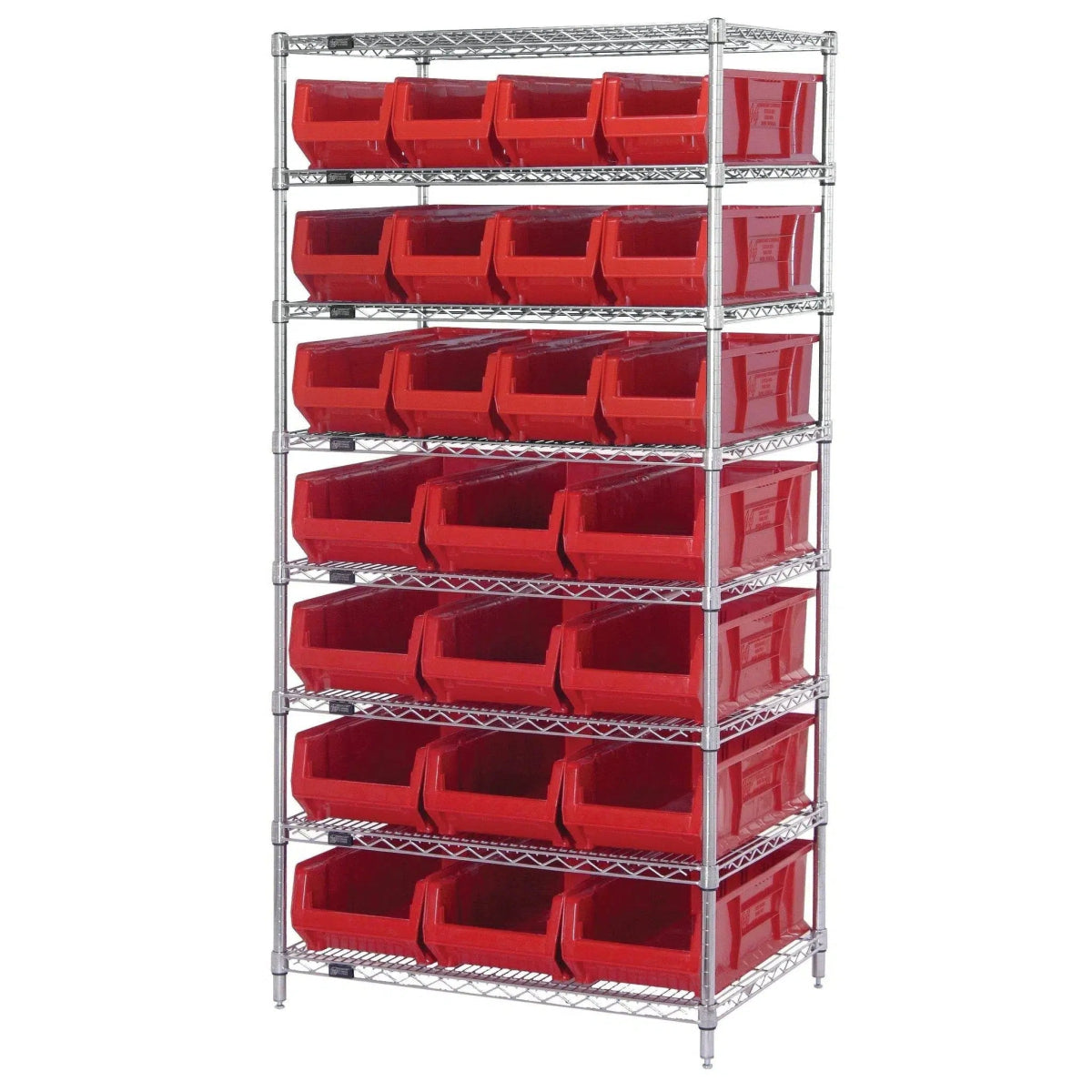 WR8 - 950952 | 24" x 36" x 74" Shelving Unit with 24 Bins - Wire Shelving with Bins > 24" Deep Wire Shelving Units with Bins > Open Front Plastic Bins - Industrial 4 Less