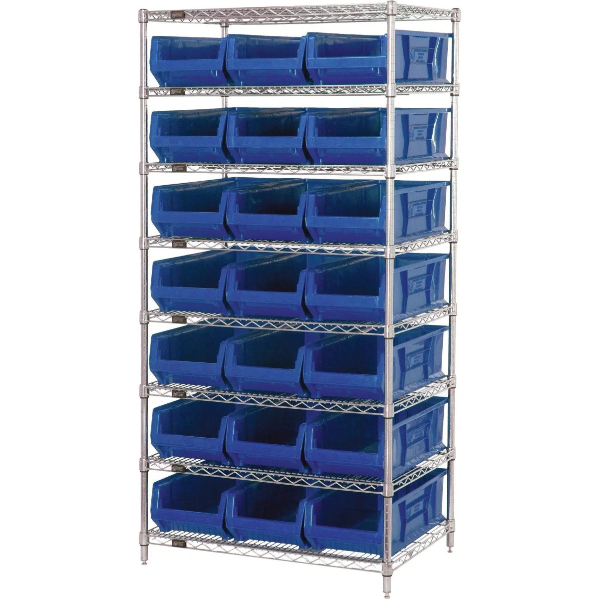 WR8 - 952 | 24" x 36" x 74" Shelving Unit with 21 Bins - Wire Shelving with Bins > 24" Deep Wire Shelving Units with Bins > Open Front Plastic Bins - Industrial 4 Less