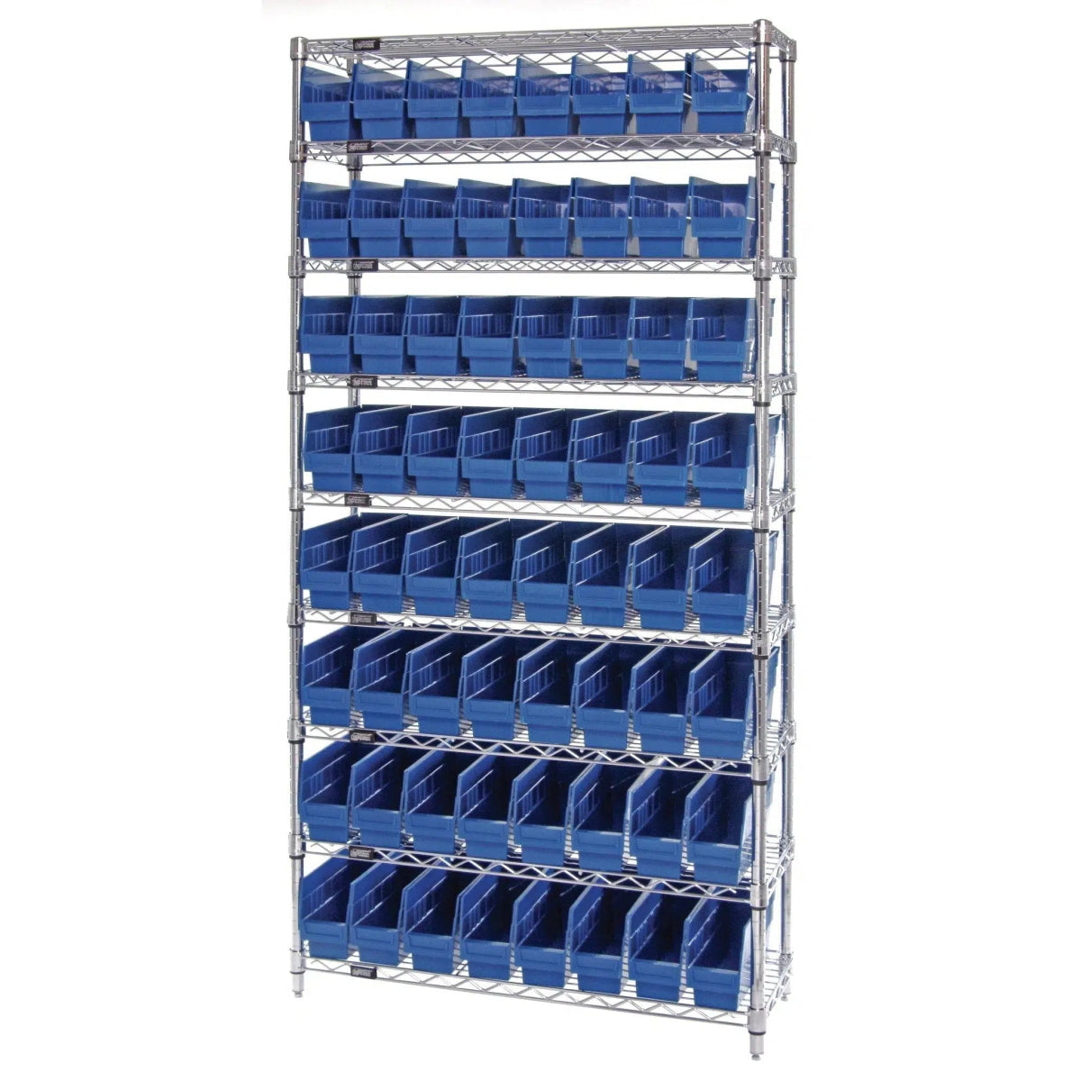 WR9 - 201 | 12" x 36" x 74" Shelving Unit with 64 Bins - Wire Shelving with Bins > 12" - 14" Deep Wire Shelving Units with Bins > Open Front Plastic Bins - Industrial 4 Less