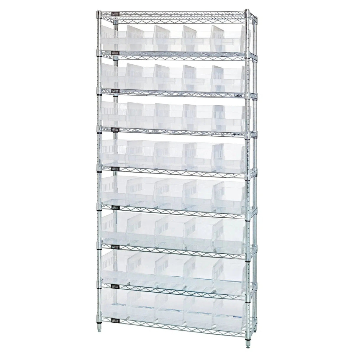 WR9 - 202 | 12" x 36" x 74" Shelving Unit with 40 Bins - Wire Shelving with Bins > 12" - 14" Deep Wire Shelving Units with Bins > Open Front Plastic Bins - Industrial 4 Less