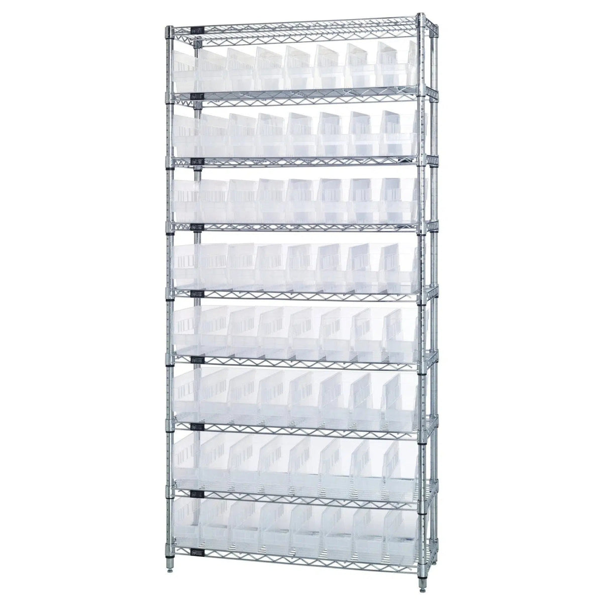 WR9 - 203 | 18" x 36" x 74" Shelving Unit with 64 Bins - Wire Shelving with Bins > 18" - 21" Deep Wire Shelving Units with Bins > Open Front Plastic Bins - Industrial 4 Less