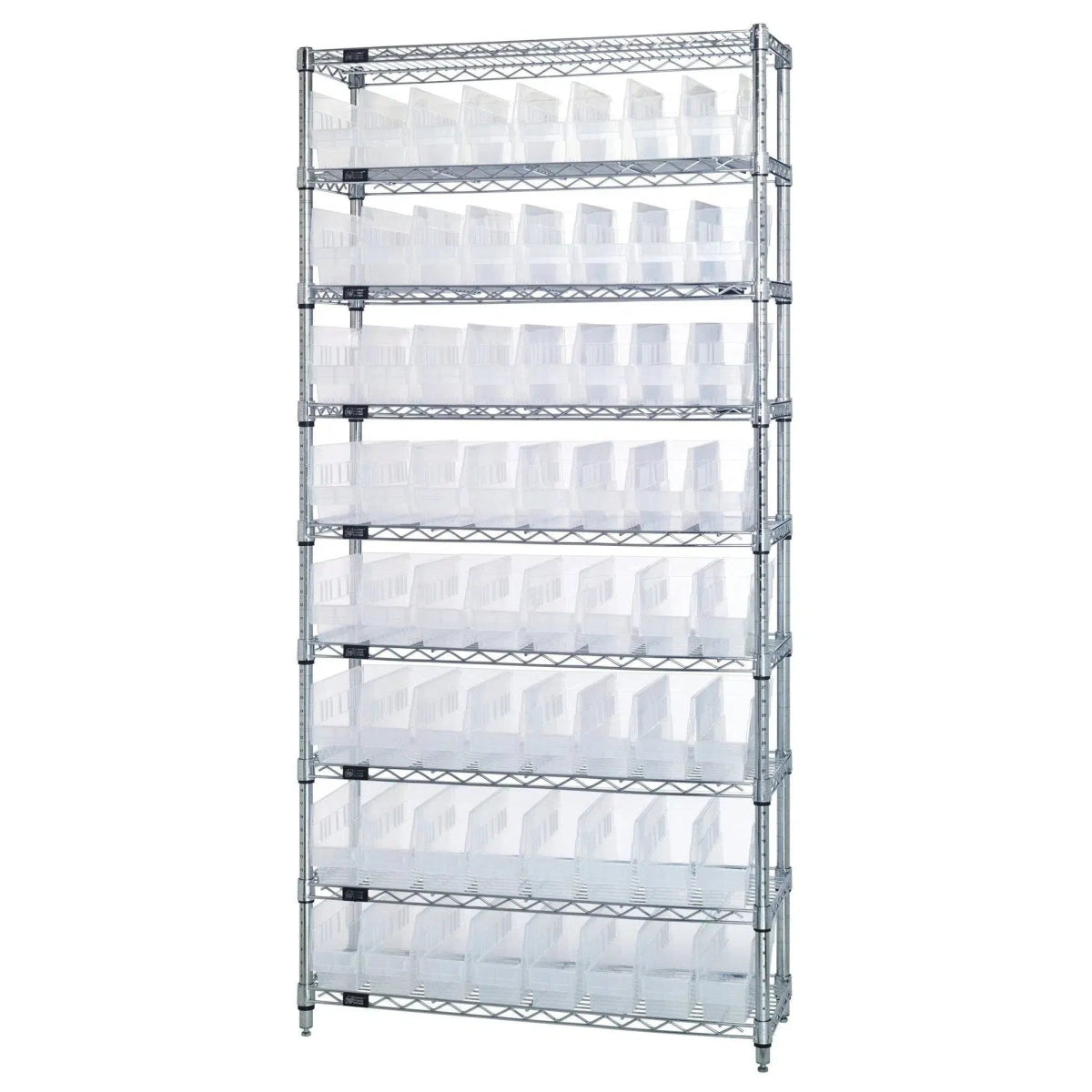 WR9 - 205 | 24" x 36" x 74" Shelving Unit with 64 Bins - Wire Shelving with Bins > 24" Deep Wire Shelving Units with Bins > Open Front Plastic Bins - Industrial 4 Less