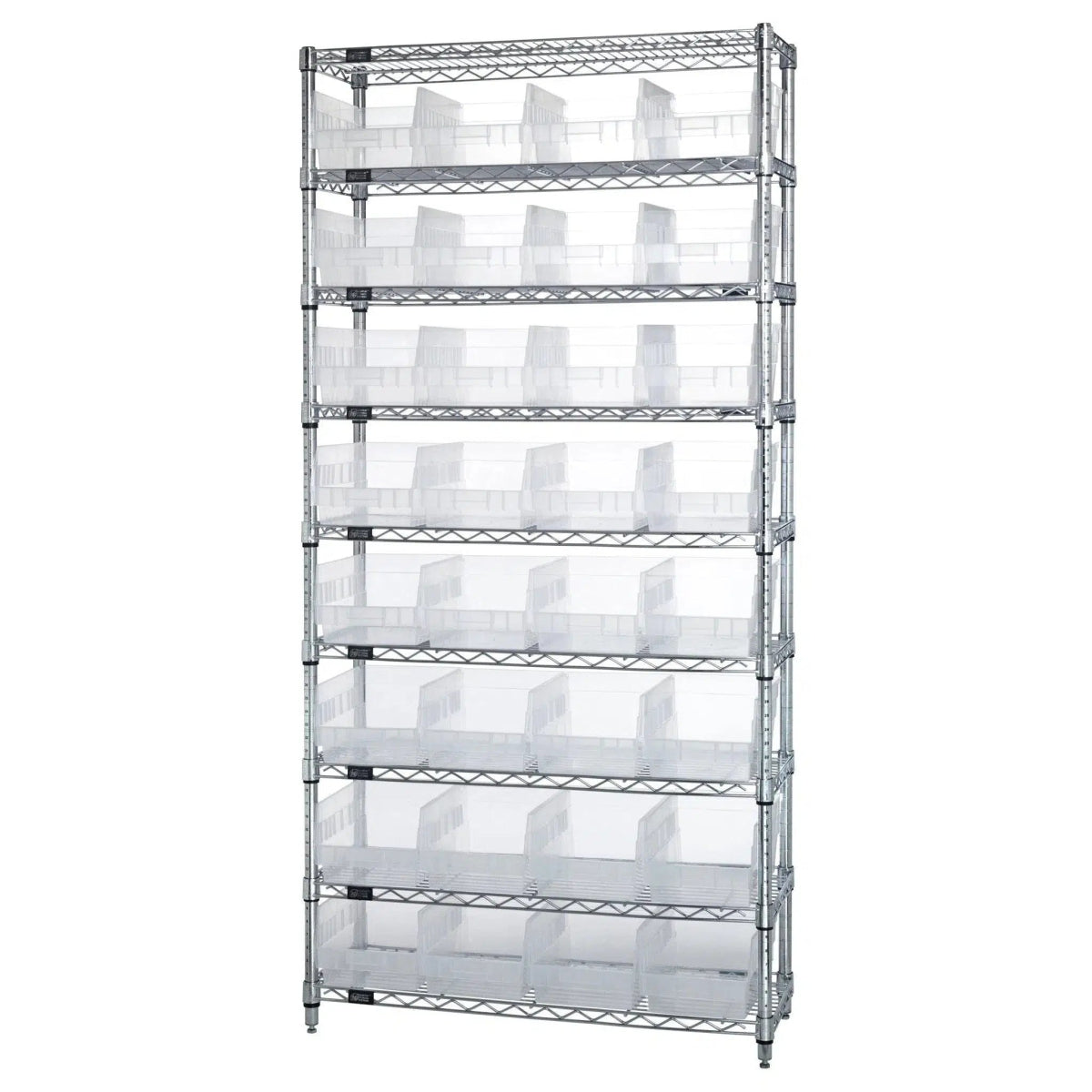 WR9 - 207 | 12" x 36" x 74" Shelving Unit with 32 Bins - Wire Shelving with Bins > 12" - 14" Deep Wire Shelving Units with Bins > Open Front Plastic Bins - Industrial 4 Less