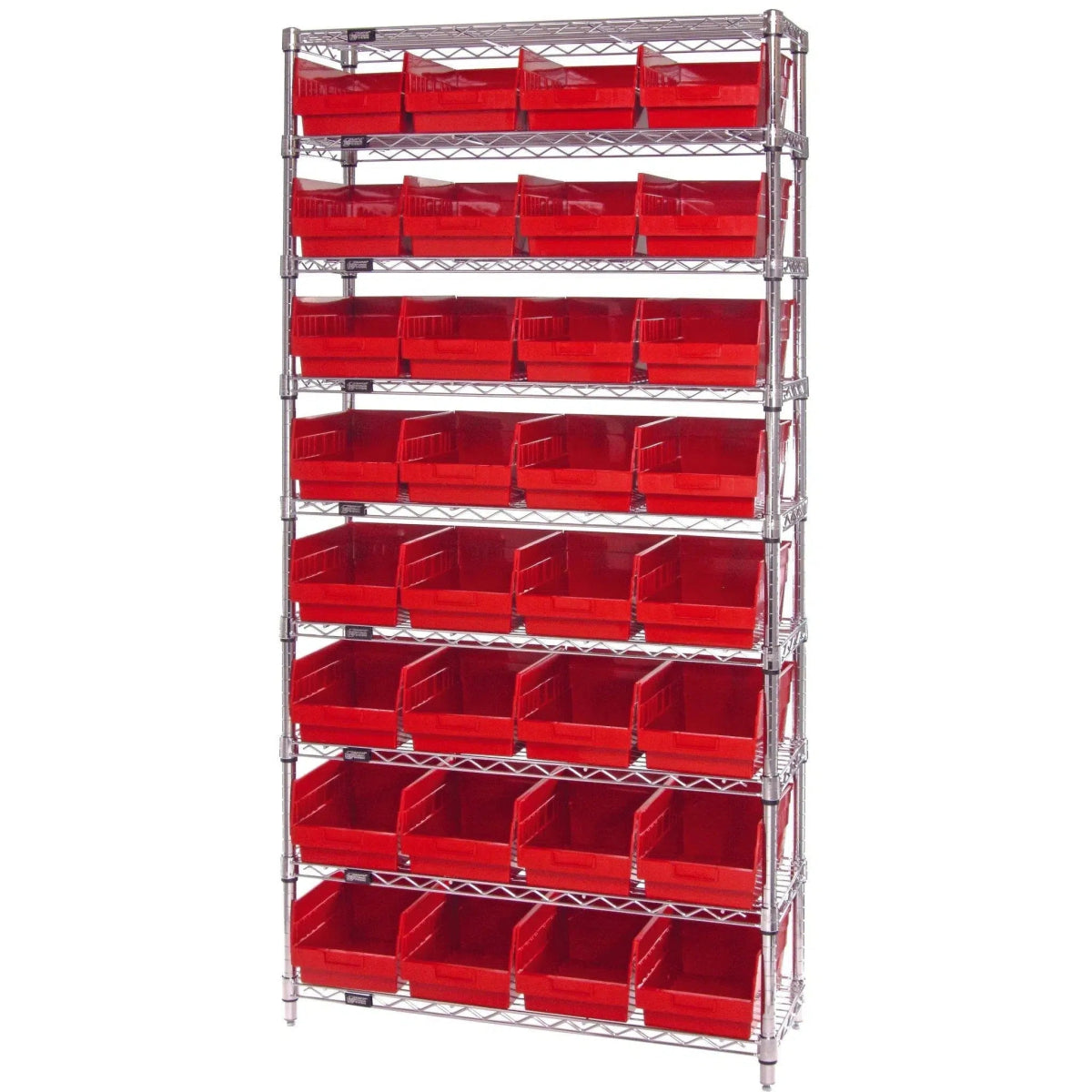 WR9 - 207 | 12" x 36" x 74" Shelving Unit with 32 Bins - Wire Shelving with Bins > 12" - 14" Deep Wire Shelving Units with Bins > Open Front Plastic Bins - Industrial 4 Less