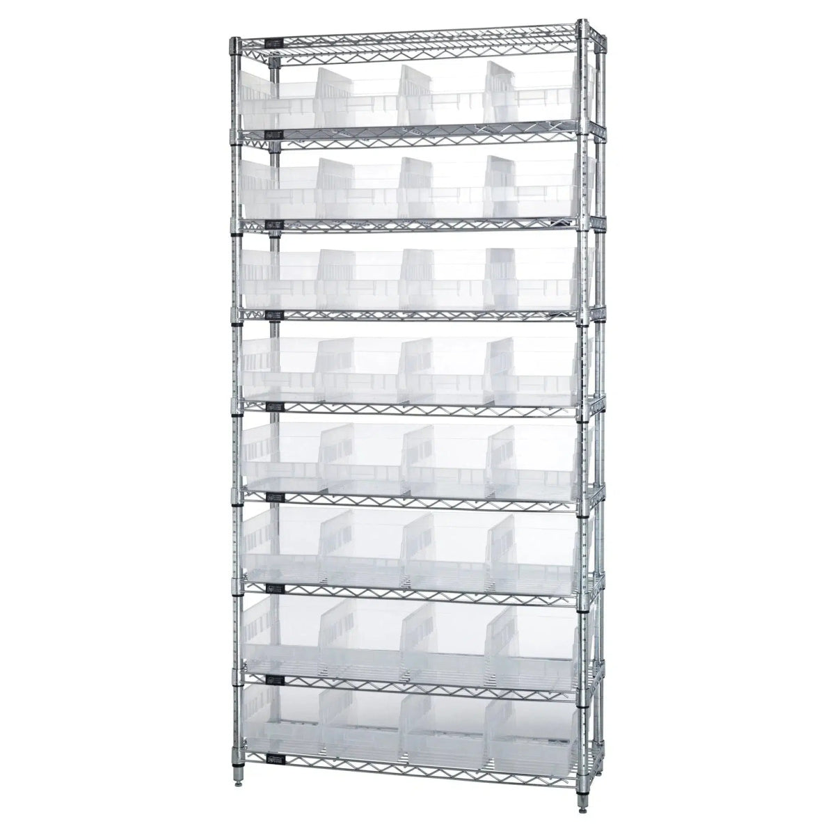 WR9 - 208 | 18" x 36" x 74" Shelving Unit with 32 Bins - Wire Shelving with Bins > 18" - 21" Deep Wire Shelving Units with Bins > Open Front Plastic Bins - Industrial 4 Less