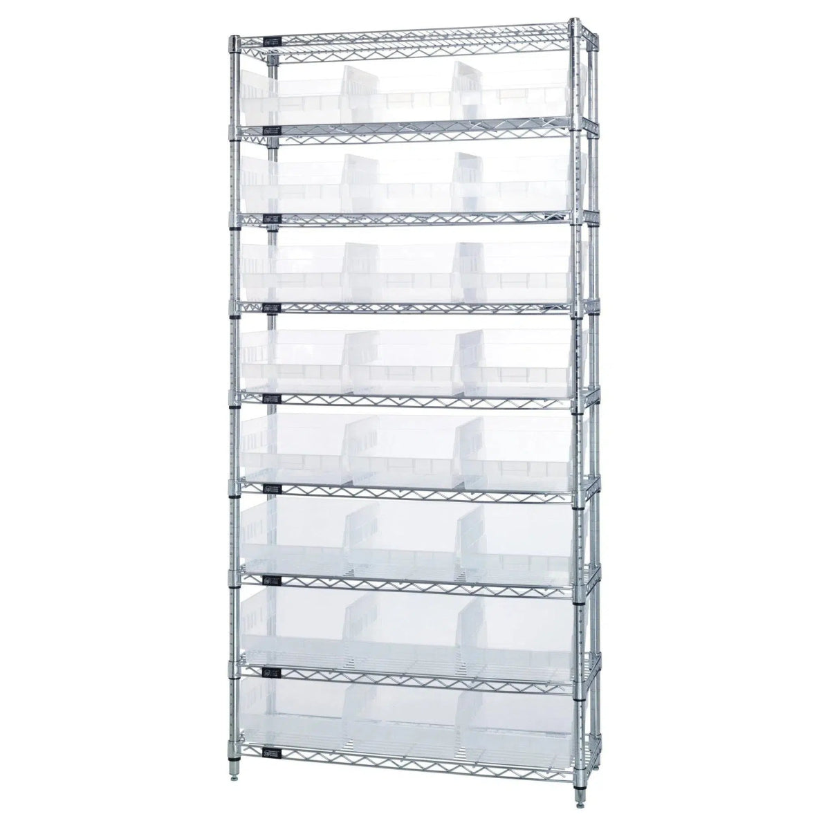 WR9 - 210 | 18" x 36" x 74" Shelving Unit with 24 Bins - Wire Shelving with Bins > 18" - 21" Deep Wire Shelving Units with Bins > Open Front Plastic Bins - Industrial 4 Less