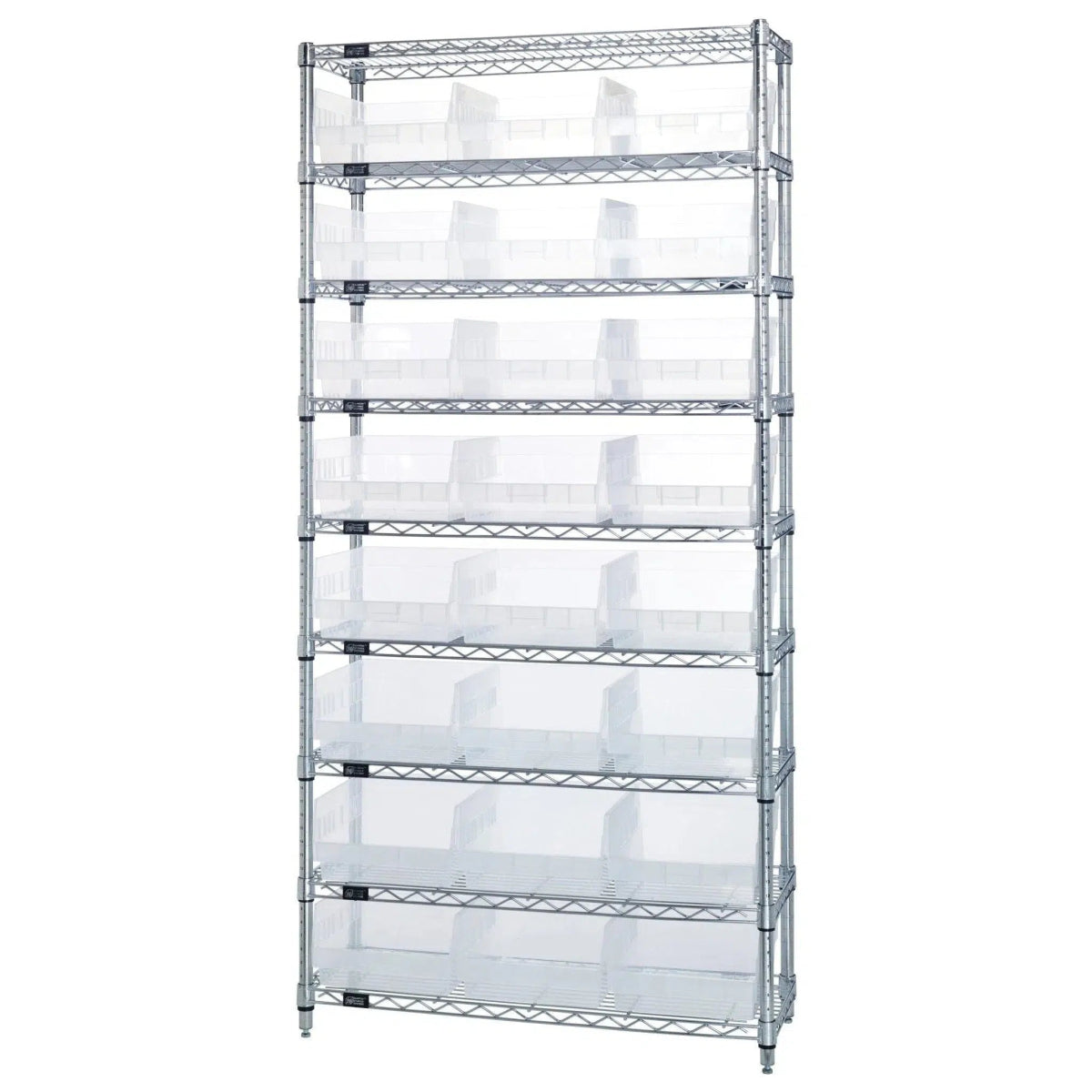 WR9 - 216 | 24" x 36" x 74" Shelving Unit with 24 Bins - Wire Shelving with Bins > 24" Deep Wire Shelving Units with Bins > Open Front Plastic Bins - Industrial 4 Less