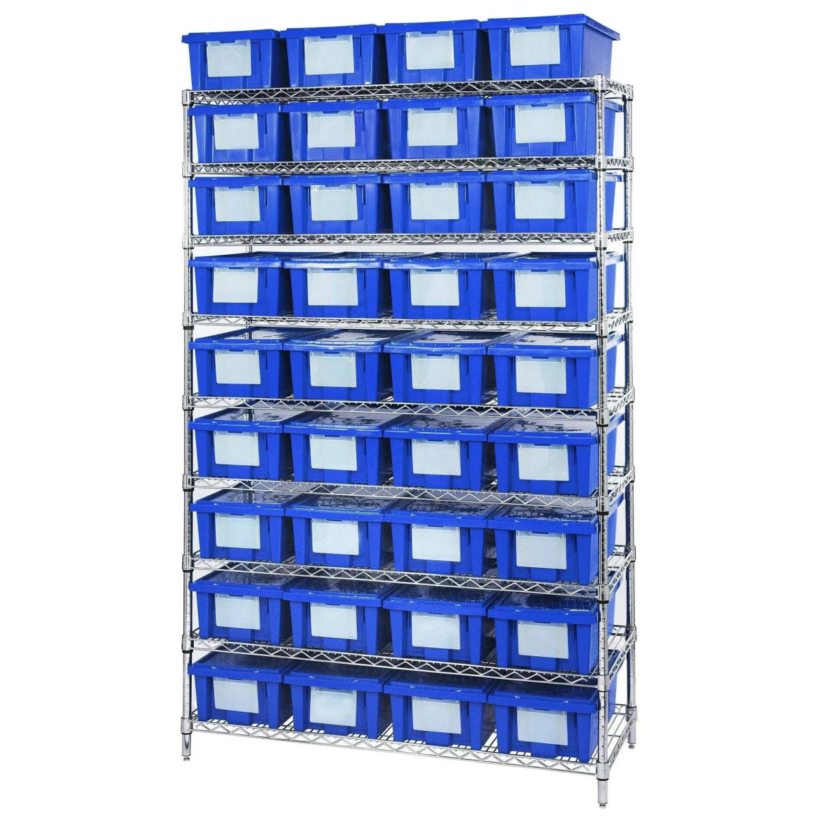 WR9 - 36180 | 18" x 48" x 74" Shelving Unit with 36 Bins - Wire Shelving with Bins > 18" - 21" Deep Wire Shelving Units with Bins > Open Front Plastic Bins - Industrial 4 Less