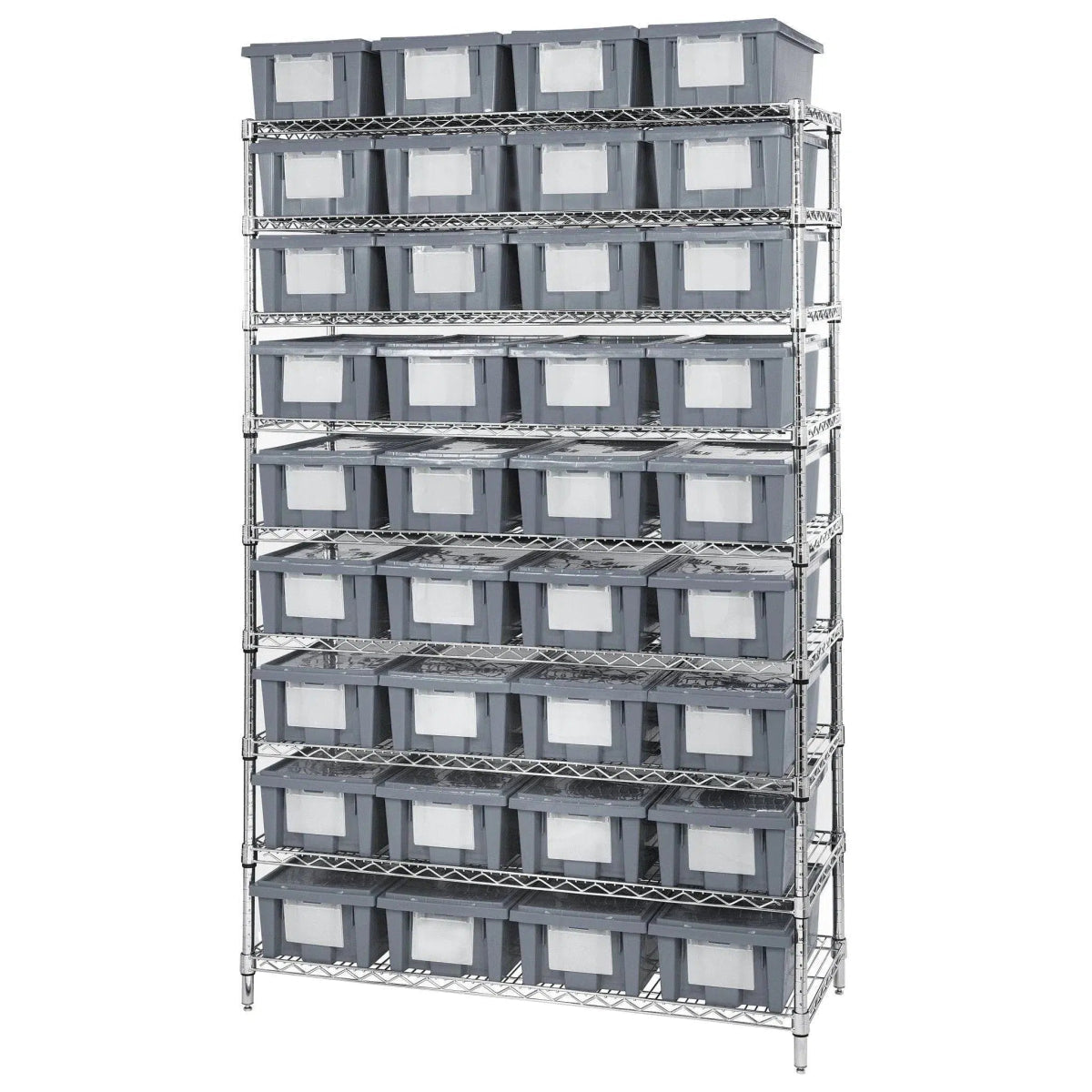 WR9 - 36180 | 18" x 48" x 74" Shelving Unit with 36 Bins - Wire Shelving with Bins > 18" - 21" Deep Wire Shelving Units with Bins > Open Front Plastic Bins - Industrial 4 Less