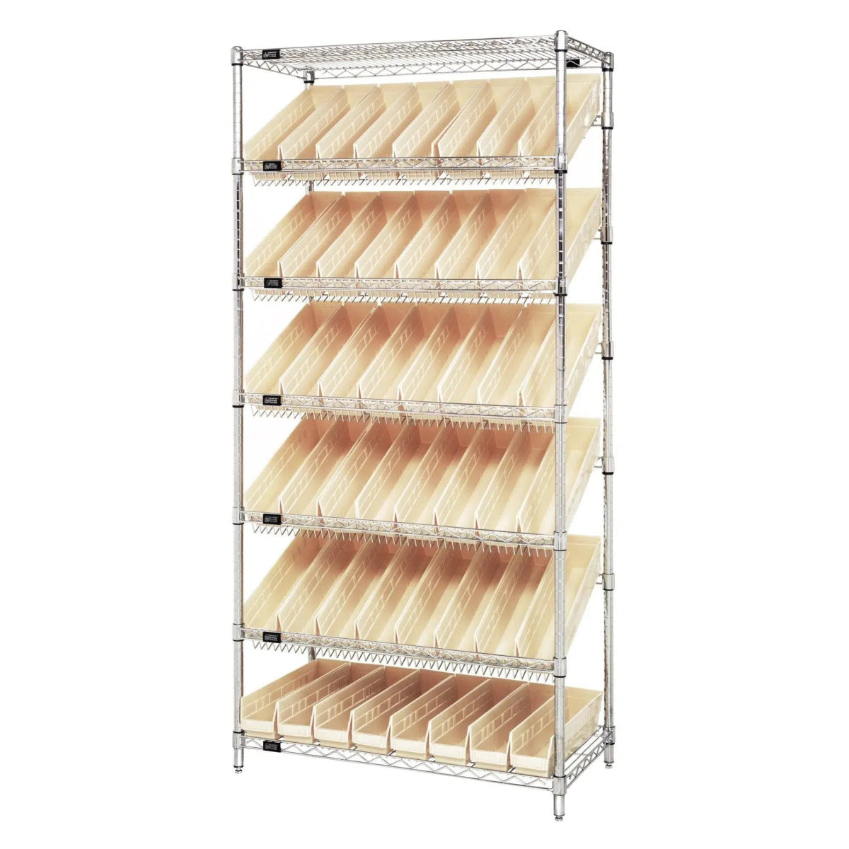 WRS - 7 - 103 | 18" x 36" x 74" Shelving Unit with 48 Bins - Wire Shelving with Bins > 18" - 21" Deep Wire Shelving Units with Bins > Open Front Plastic Bins - Industrial 4 Less