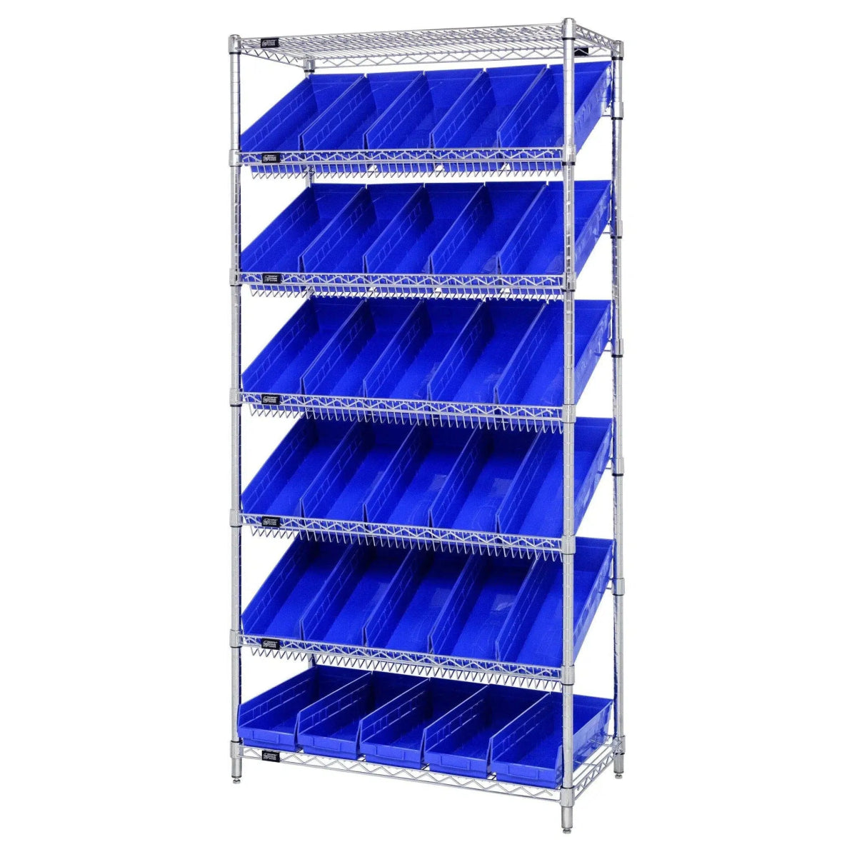 WRS - 7 - 104 | 18" x 36" x 74" Shelving Unit with 30 Bins - Wire Shelving with Bins > 18" - 21" Deep Wire Shelving Units with Bins > Open Front Plastic Bins - Industrial 4 Less