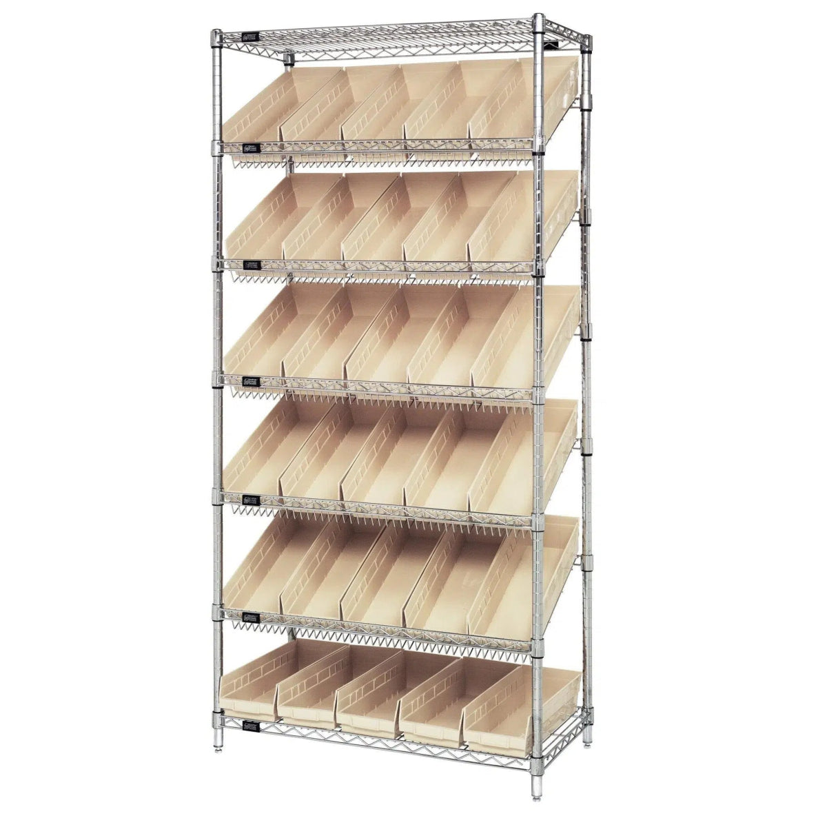 WRS - 7 - 104 | 18" x 36" x 74" Shelving Unit with 30 Bins - Wire Shelving with Bins > 18" - 21" Deep Wire Shelving Units with Bins > Open Front Plastic Bins - Industrial 4 Less