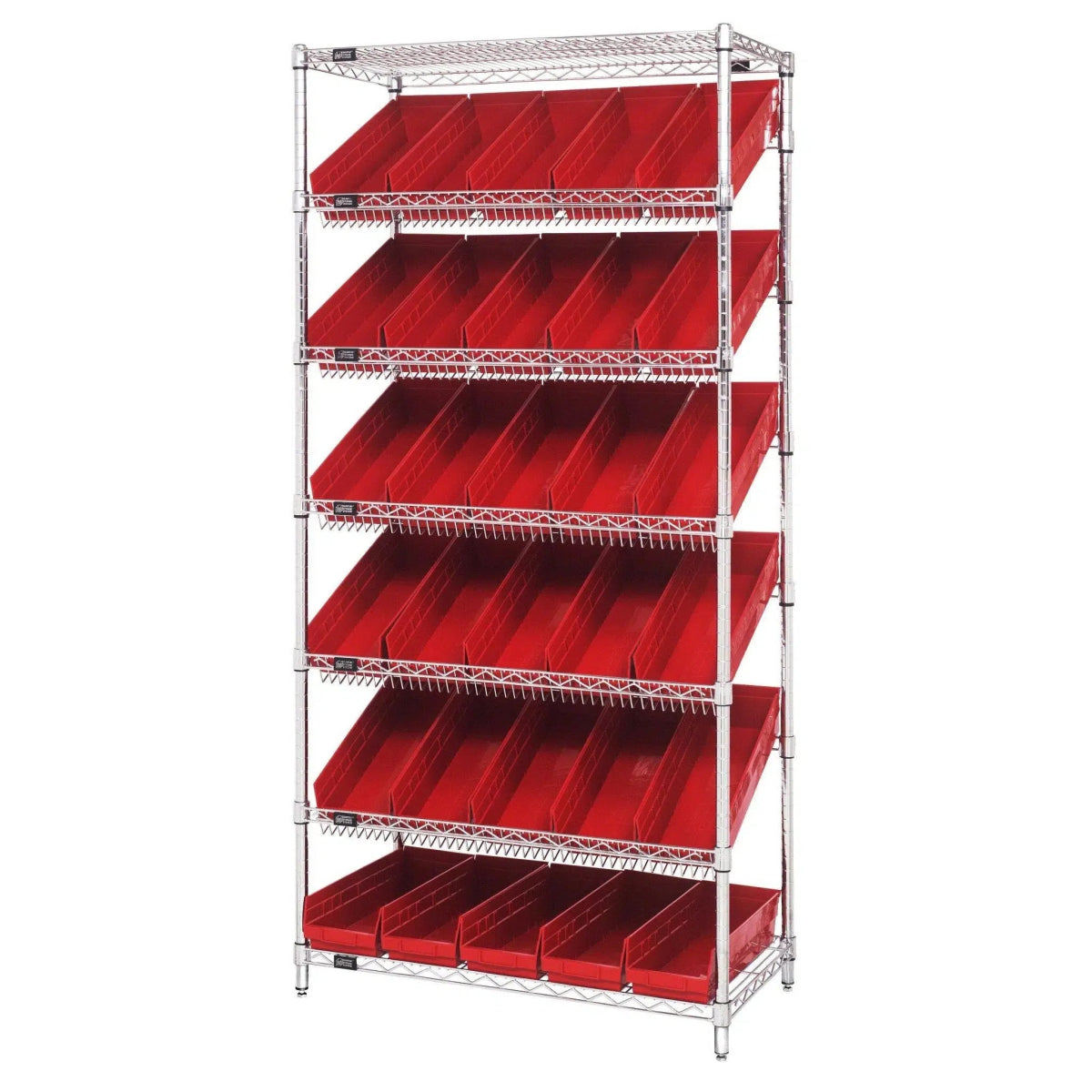 WRS - 7 - 104 | 18" x 36" x 74" Shelving Unit with 30 Bins - Wire Shelving with Bins > 18" - 21" Deep Wire Shelving Units with Bins > Open Front Plastic Bins - Industrial 4 Less