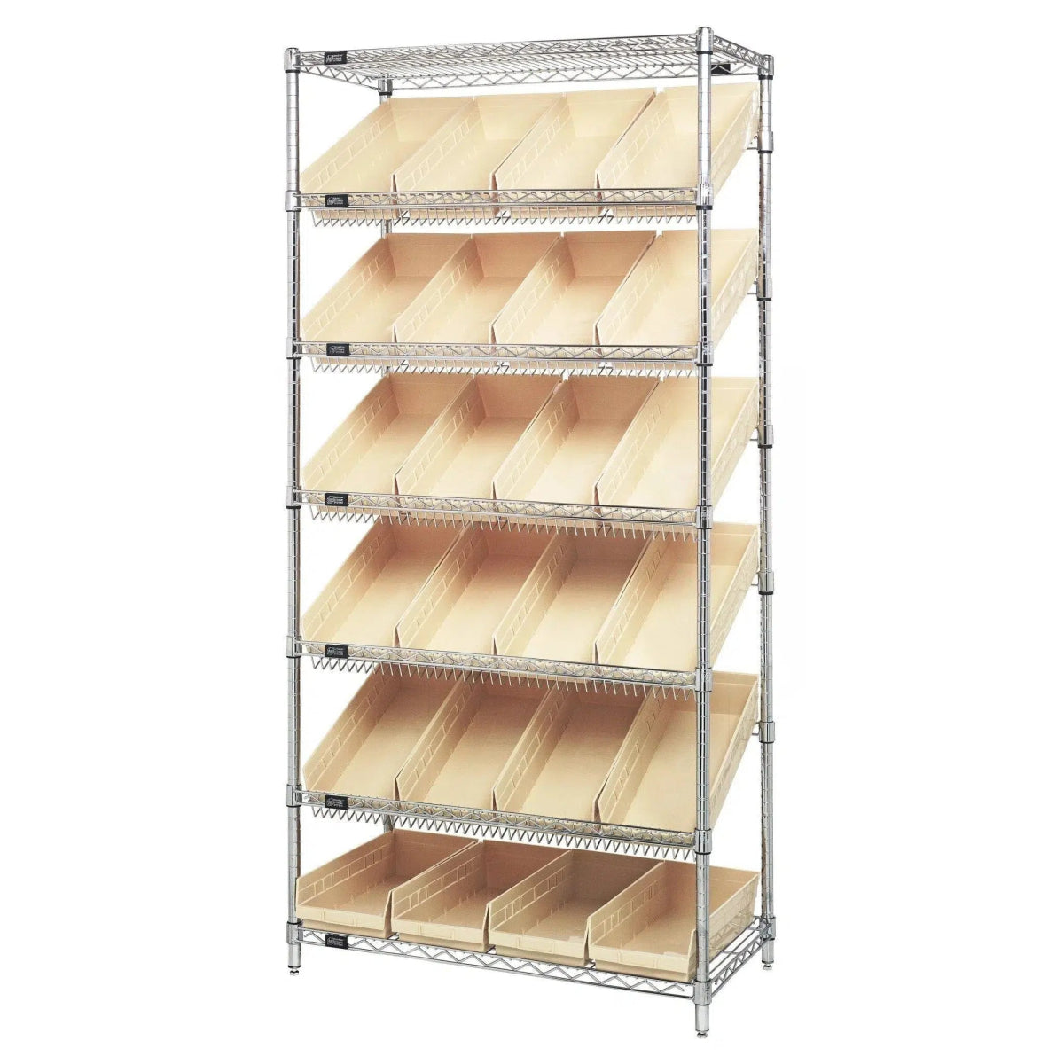 WRS - 7 - 108 | 18" x 36" x 74" Shelving Unit with 24 Bins - Wire Shelving with Bins > 18" - 21" Deep Wire Shelving Units with Bins > Open Front Plastic Bins - Industrial 4 Less