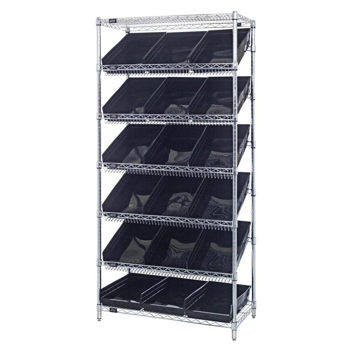 WRS - 7 - 110 | 18" x 36" x 74" Shelving Unit with 18 Bins - Wire Shelving with Bins > 18" - 21" Deep Wire Shelving Units with Bins > Open Front Plastic Bins - Industrial 4 Less