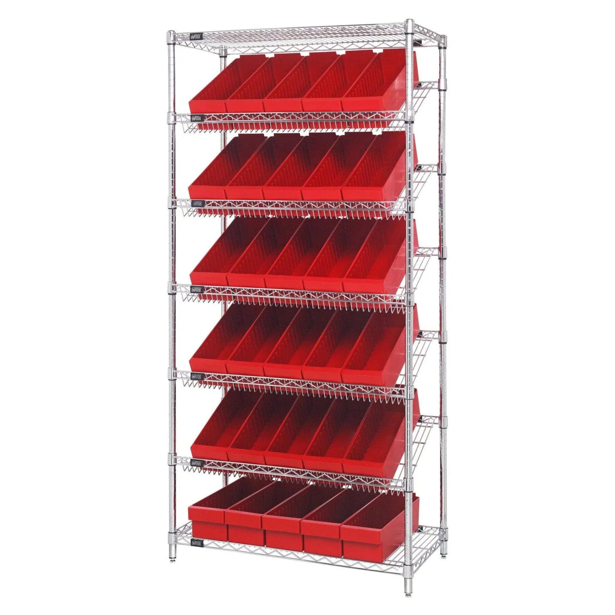 WRS - 7 - 602 | 18" x 36" x 74" Shelving Unit with 30 Bins - Wire Shelving with Bins > 18" - 21" Deep Wire Shelving Units with Bins > Open Front Plastic Bins - Industrial 4 Less