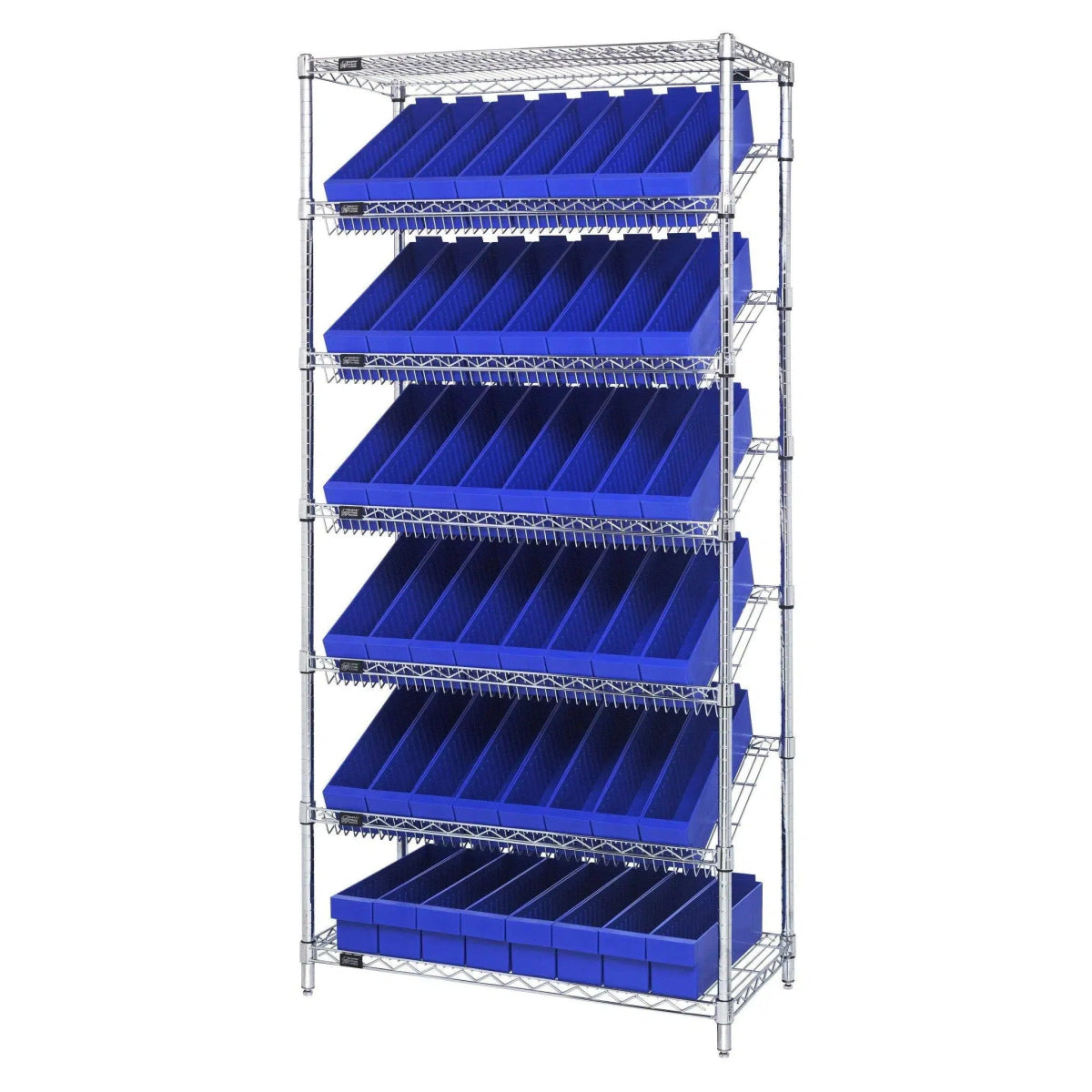 WRS - 7 - 604 | 18" x 36" x 74" Shelving Unit with 48 Bins - Wire Shelving with Bins > 18" - 21" Deep Wire Shelving Units with Bins > Open Front Plastic Bins - Industrial 4 Less