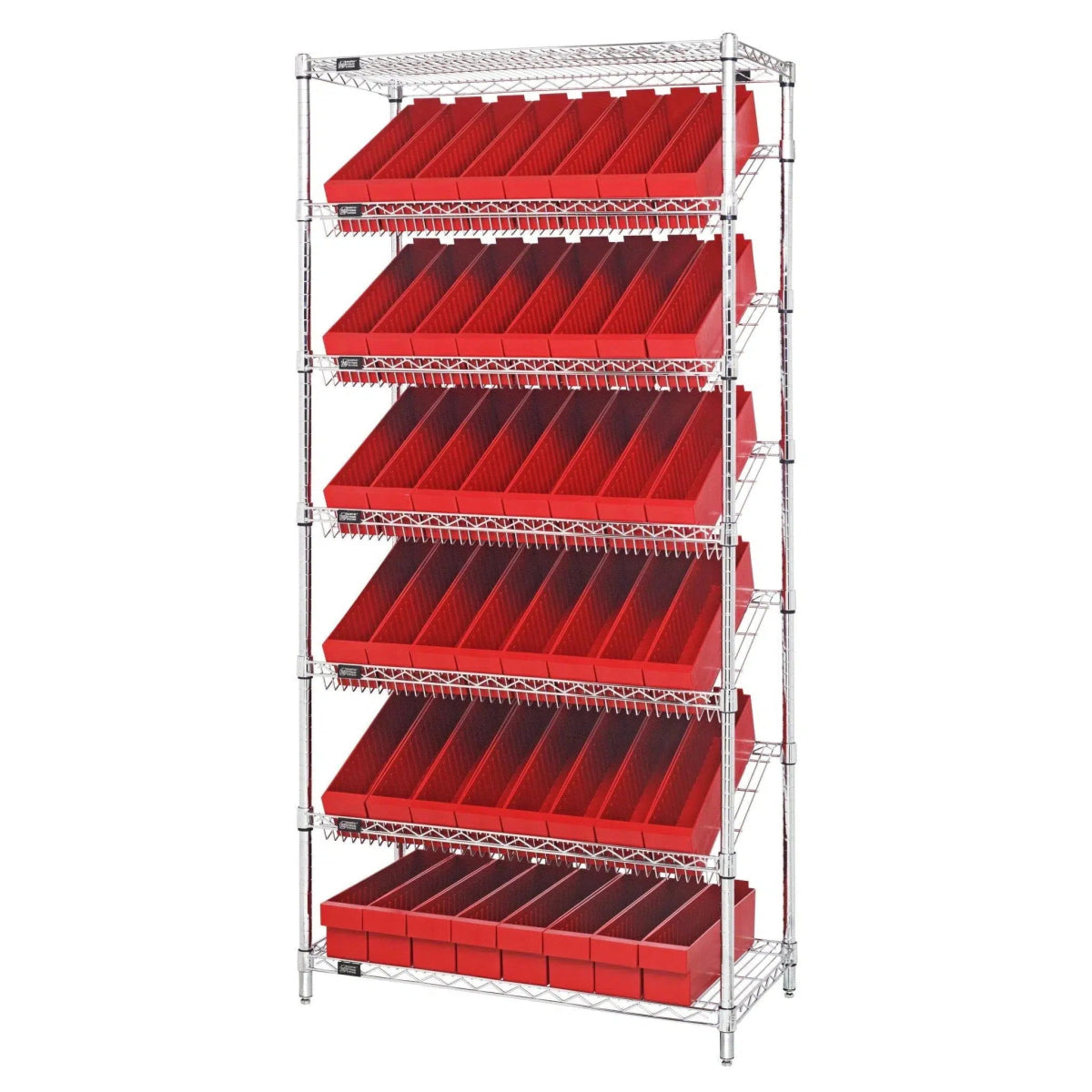 WRS - 7 - 604 | 18" x 36" x 74" Shelving Unit with 48 Bins - Wire Shelving with Bins > 18" - 21" Deep Wire Shelving Units with Bins > Open Front Plastic Bins - Industrial 4 Less