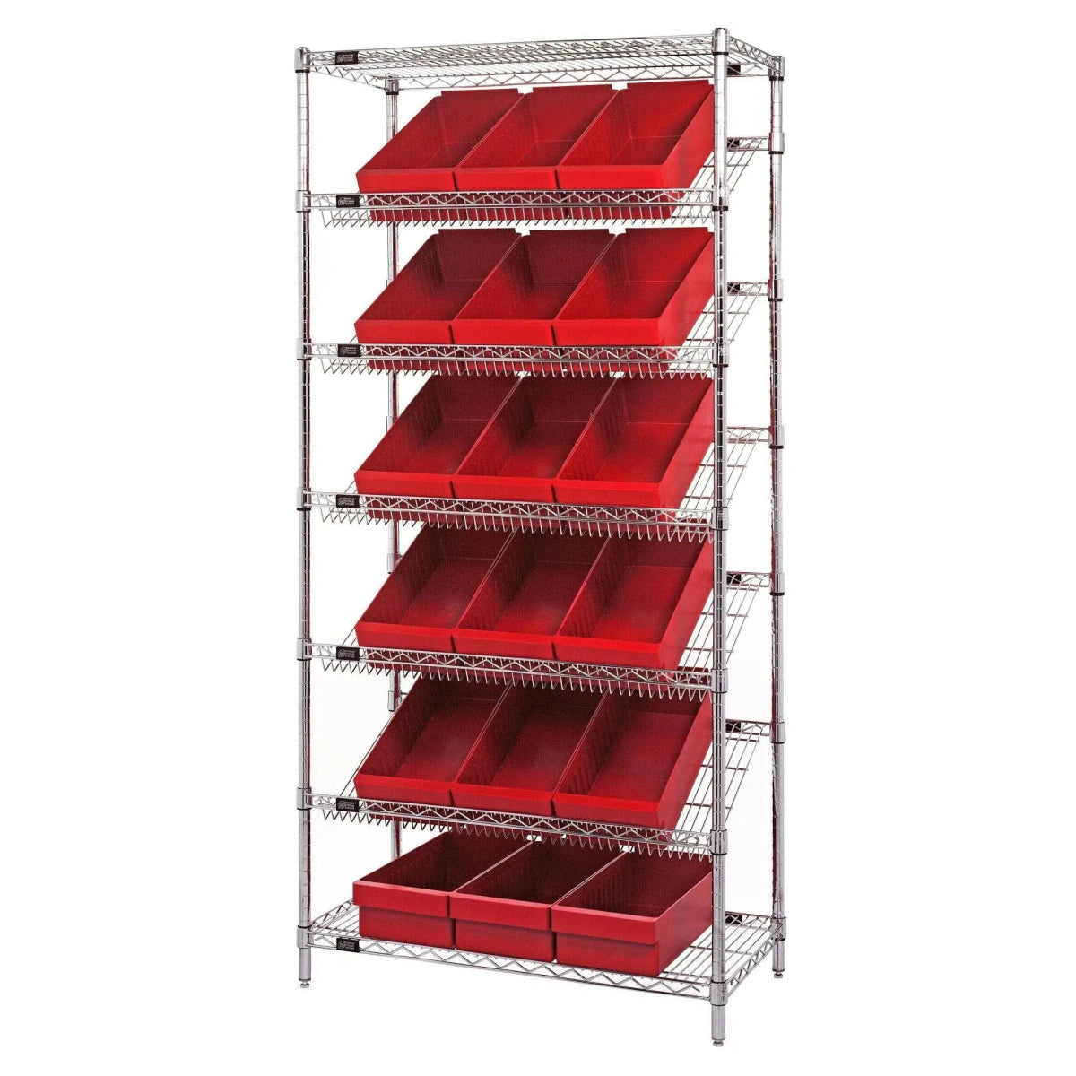 WRS - 7 - 606 | 18" x 36" x 74" Shelving Unit with 18 Bins - Wire Shelving with Bins > 18" - 21" Deep Wire Shelving Units with Bins > Open Front Plastic Bins - Industrial 4 Less