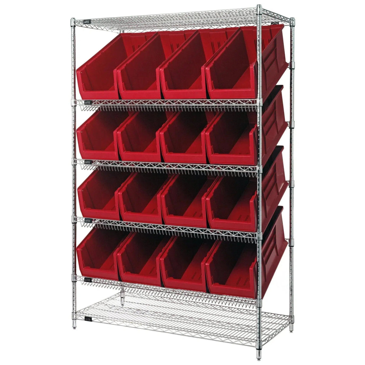 WRSL6 - 74 - 2448 - 953 | 24" x 48" x 74" Shelving Unit with 16 Bins - Wire Shelving with Bins > 24" Deep Wire Shelving Units with Bins > Open Front Plastic Bins - Industrial 4 Less