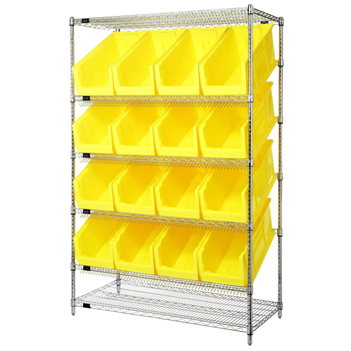 WRSL6 - 74 - 2448 - 953 | 24" x 48" x 74" Shelving Unit with 16 Bins - Wire Shelving with Bins > 24" Deep Wire Shelving Units with Bins > Open Front Plastic Bins - Industrial 4 Less