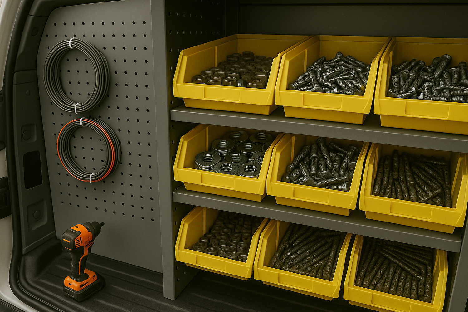 Plastic Shelf Bins in Service Truck