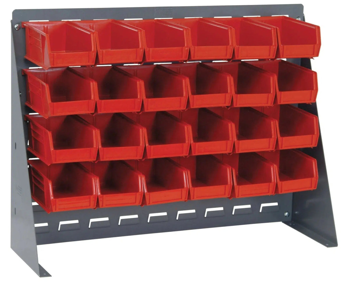 QBR-2721-220-24 | Bench Rack with 24 Hanging Bins - Industrial 4 Less - QBR-2721-220-24-RD
