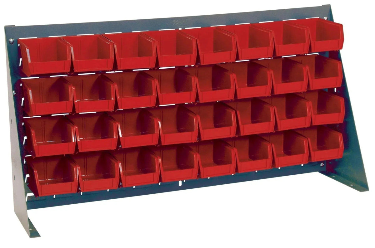 QBR-3619-210-32 | Bench Rack with 32 Hanging Bins - Industrial 4 Less - QBR-3619-210-32-RD
